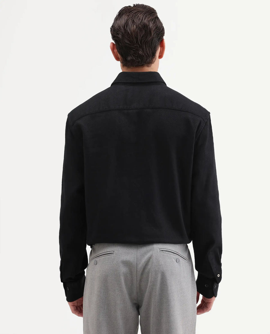 Rare Rabbit Men's Ryka Black Cotton Fabric Full Sleeve Collared Regular Fit Plain Shirt