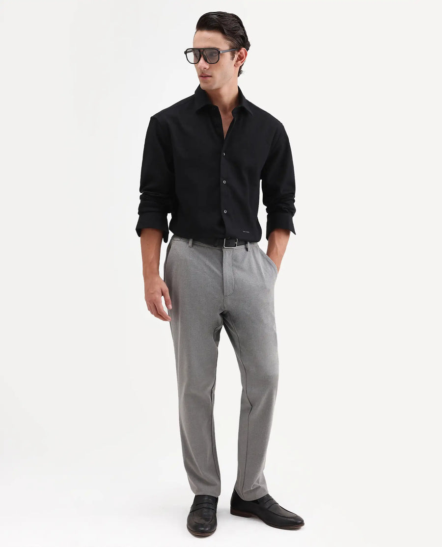 Rare Rabbit Men's Ryka Black Cotton Fabric Full Sleeve Collared Regular Fit Plain Shirt
