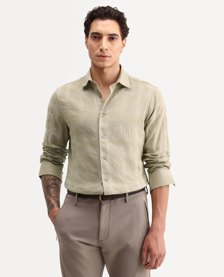 Rare Rabbit Men's Mexa Dusky Green Cotton Blend Fabric Full Sleeve Collared Regular Fit Checked Shirt