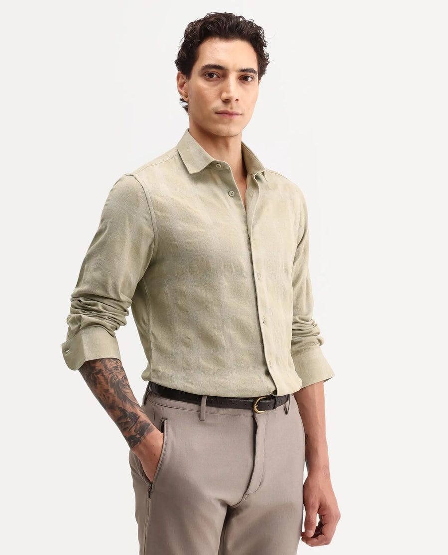 Rare Rabbit Men's Mexa Dusky Green Cotton Blend Fabric Full Sleeve Collared Regular Fit Checked Shirt