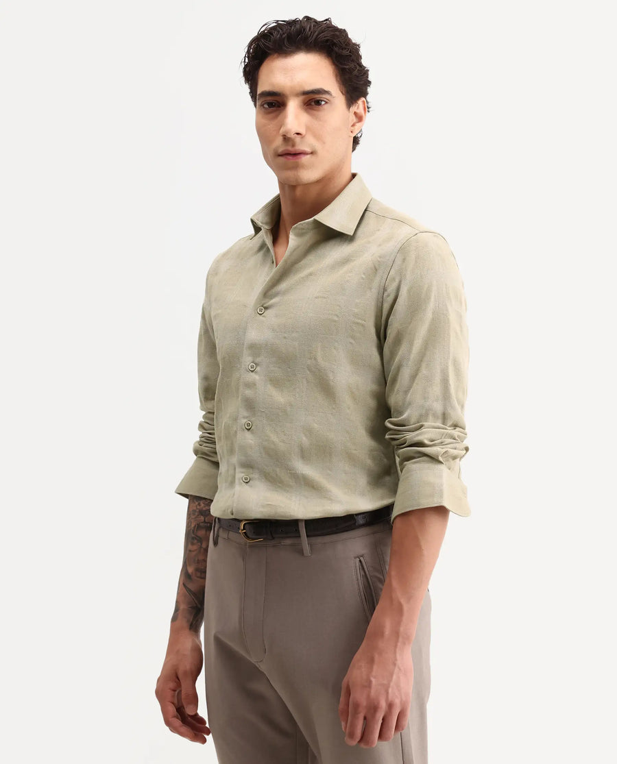 Rare Rabbit Men's Mexa Dusky Green Cotton Blend Fabric Full Sleeve Collared Regular Fit Checked Shirt