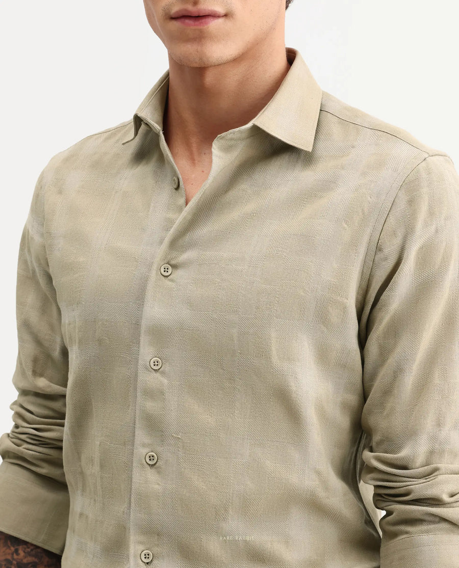 Rare Rabbit Men's Mexa Dusky Green Cotton Blend Fabric Full Sleeve Collared Regular Fit Checked Shirt