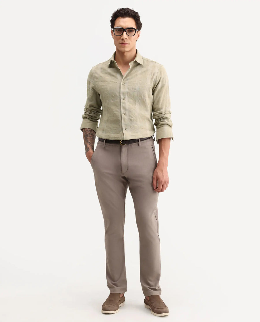 Rare Rabbit Men's Mexa Dusky Green Cotton Blend Fabric Full Sleeve Collared Regular Fit Checked Shirt