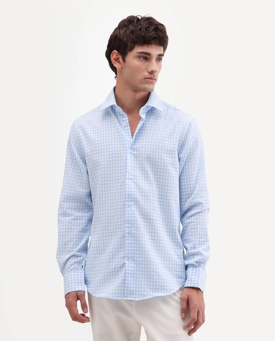 Rare Rabbit Men's Micko White Polyester Blend Fabric Full Sleeve Collared Regular Fit Checked Shirt