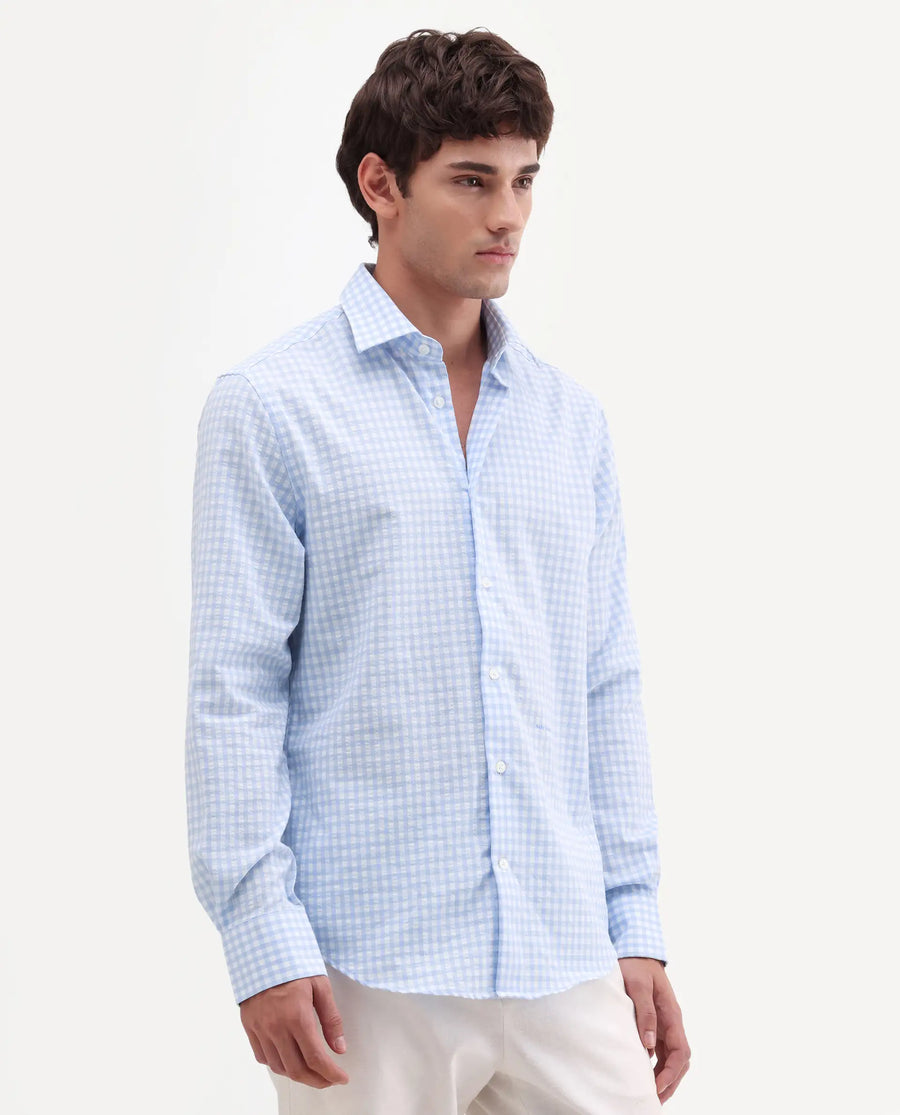 Rare Rabbit Men's Micko White Polyester Blend Fabric Full Sleeve Collared Regular Fit Checked Shirt