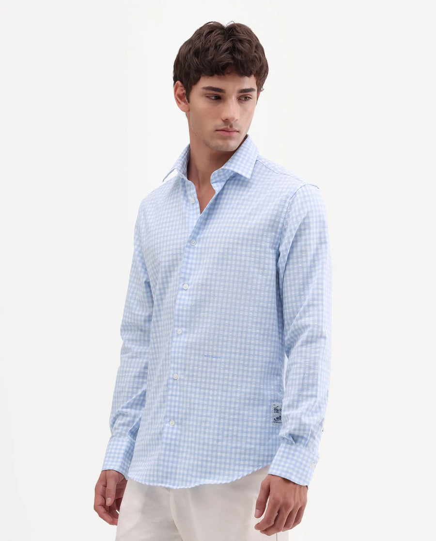 Rare Rabbit Men's Micko White Polyester Blend Fabric Full Sleeve Collared Regular Fit Checked Shirt