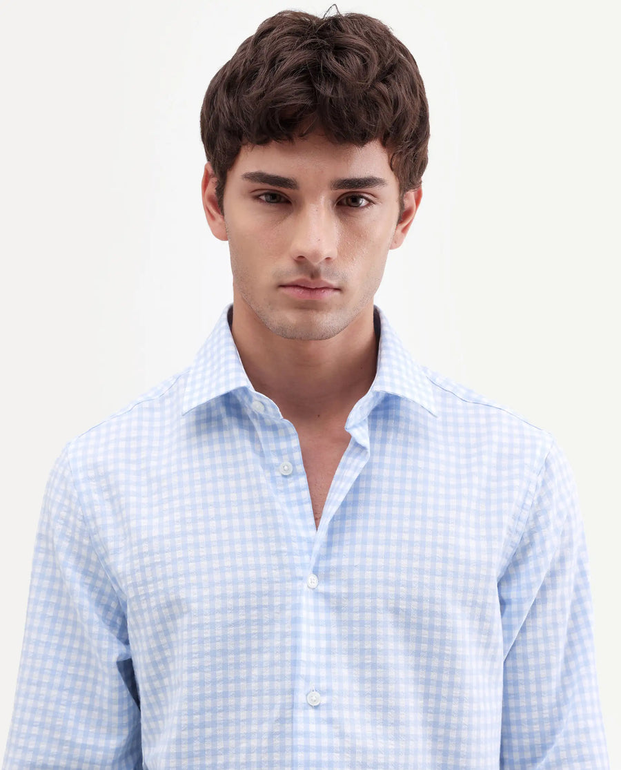Rare Rabbit Men's Micko White Polyester Blend Fabric Full Sleeve Collared Regular Fit Checked Shirt