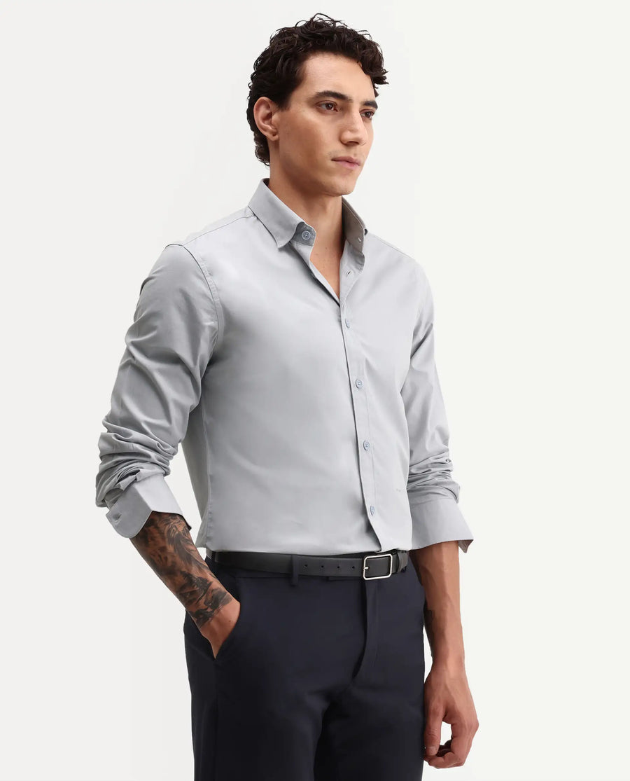 Rare Rabbit Men's Eder Light Blue Cotton Fabric Full Sleeve Collared Regular Fit Plain Shirt