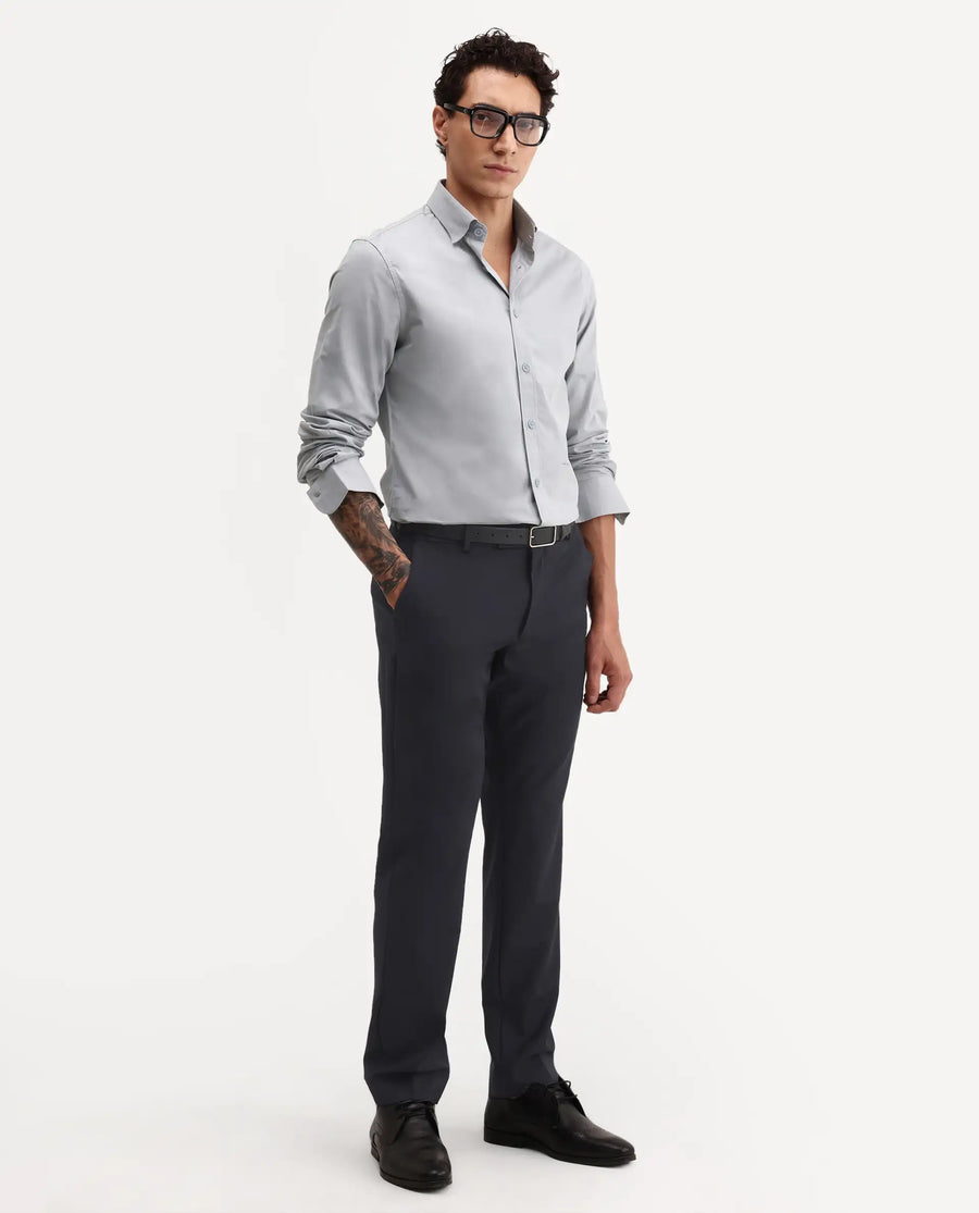 Rare Rabbit Men's Eder Light Blue Cotton Fabric Full Sleeve Collared Regular Fit Plain Shirt