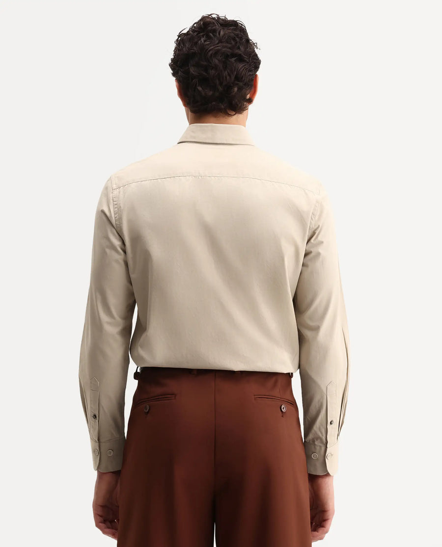 Rare Rabbit Men's Eder Light Beige Cotton Fabric Full Sleeve Collared Regular Fit Plain Shirt
