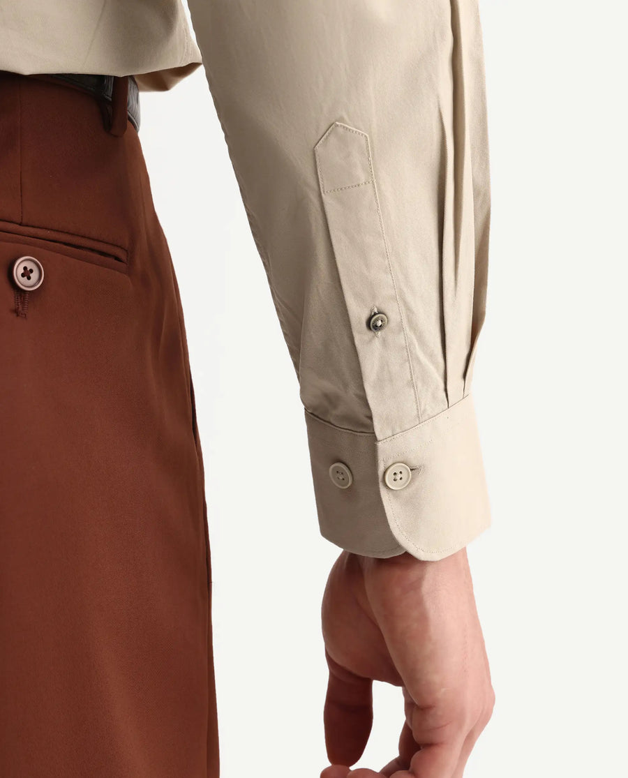 Rare Rabbit Men's Eder Light Beige Cotton Fabric Full Sleeve Collared Regular Fit Plain Shirt