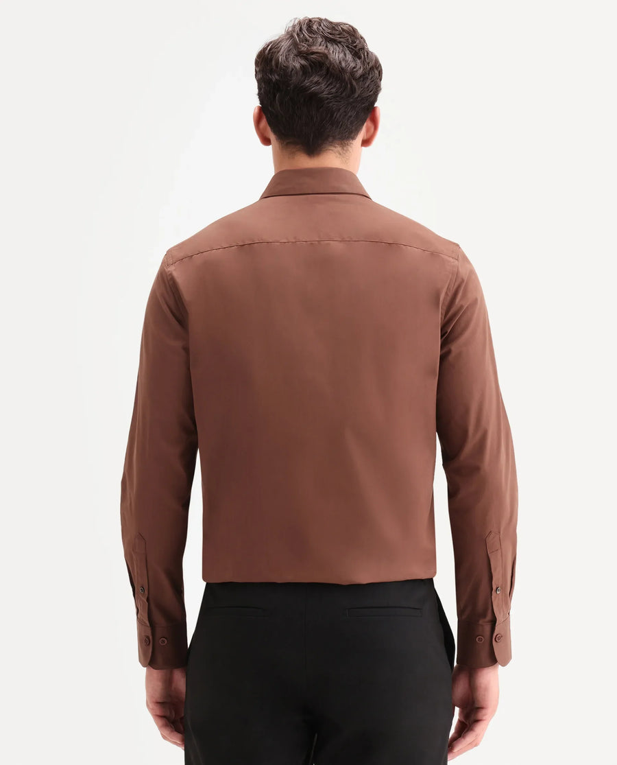 Rare Rabbit Men's Edro Rust Cotton Fabric Full Sleeve Collared Regular Fit Plain Shirt