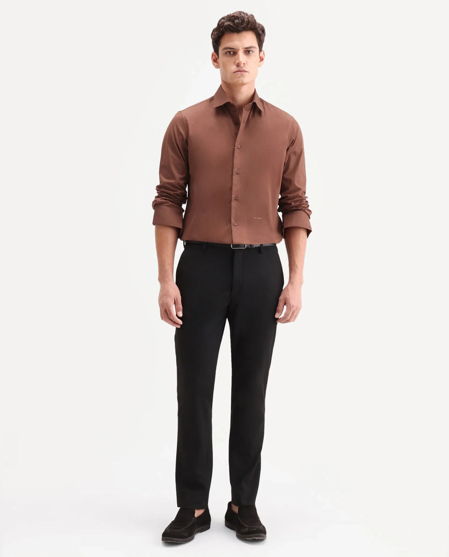Rare Rabbit Men's Edro Rust Cotton Fabric Full Sleeve Collared Regular Fit Plain Shirt