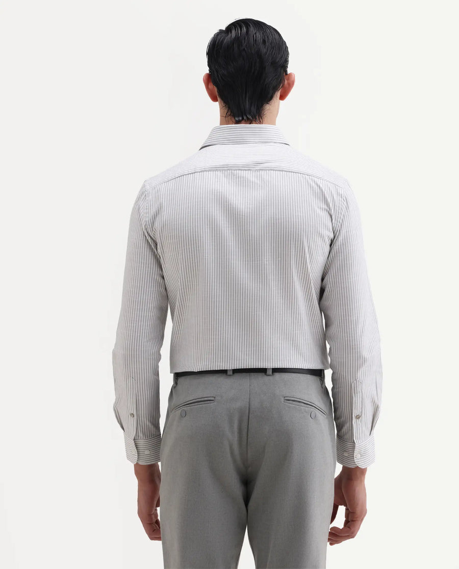 Rare Rabbit Men's Glav Light Grey Cotton Fabric Full Sleeve Spread Collar Button Regular Striped Shirt