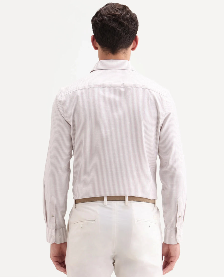 Rare Rabbit Men's Glav Light Pink Cotton Fabric Full Sleeve Spread Collar Button Regular Striped Shirt