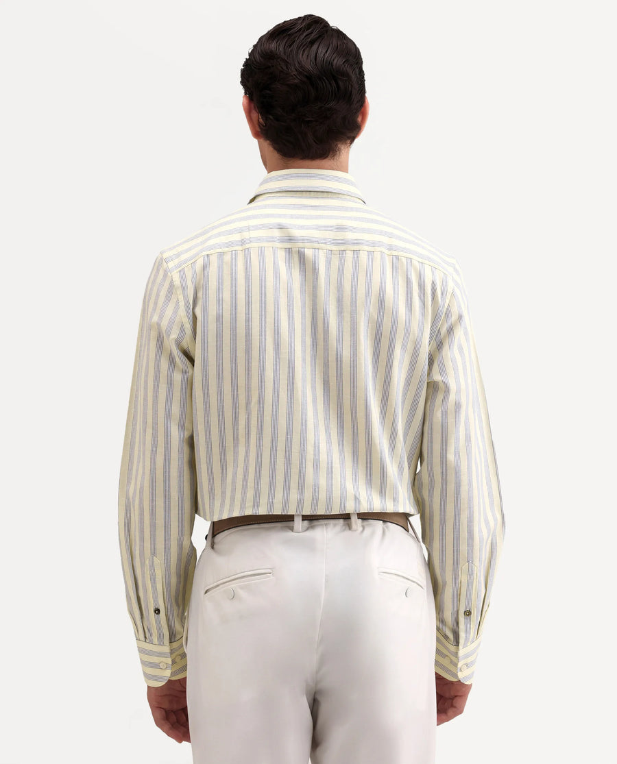 Rare Rabbit Men's Lexab Yellow Cotton Fabric Full Sleeve Spread Collar Button Regular Striped Shirt