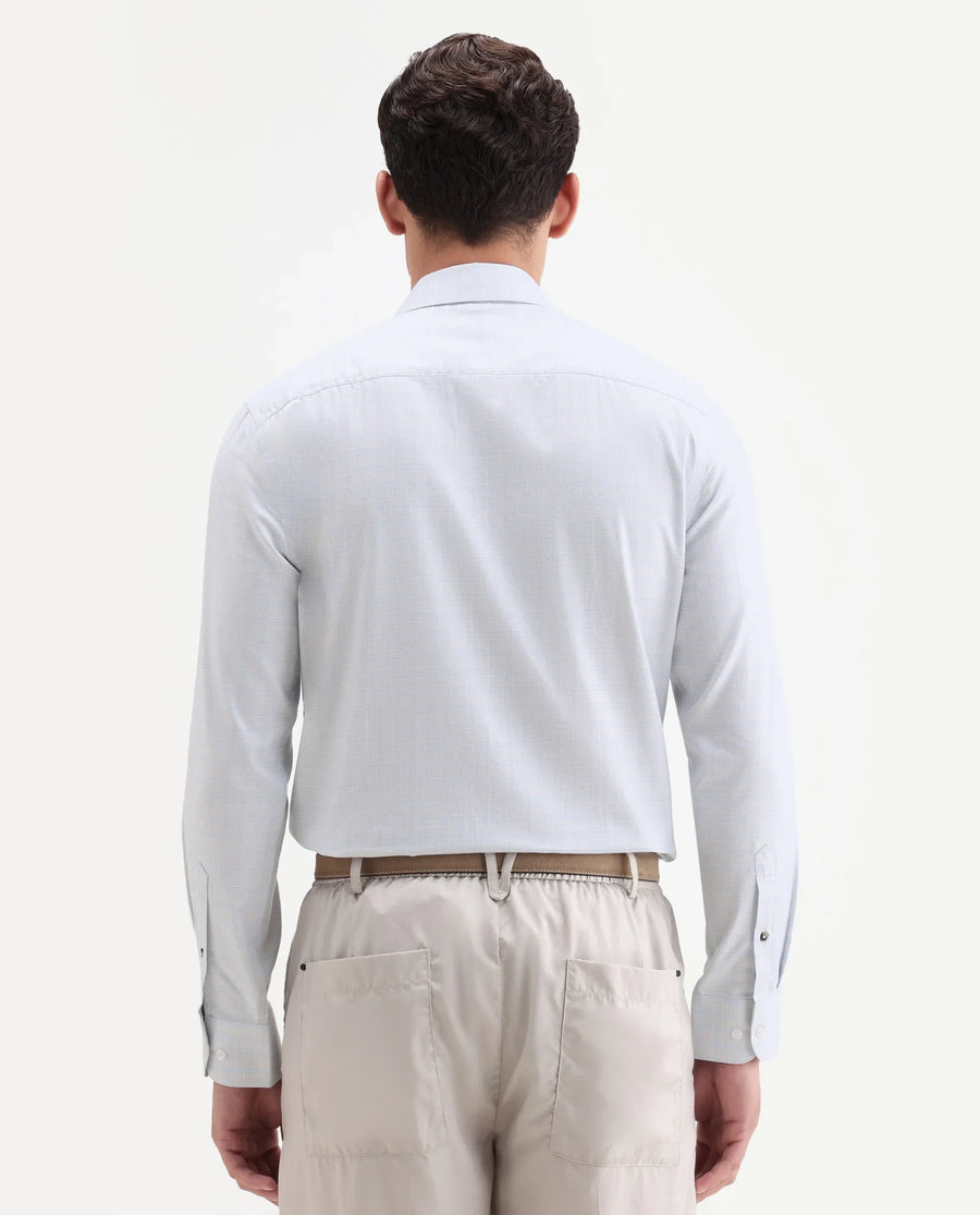 Rare Rabbit Men's Aren Light Blue Cotton Fabric Full Sleeve Spread Collar Button Regular Checked Shirt