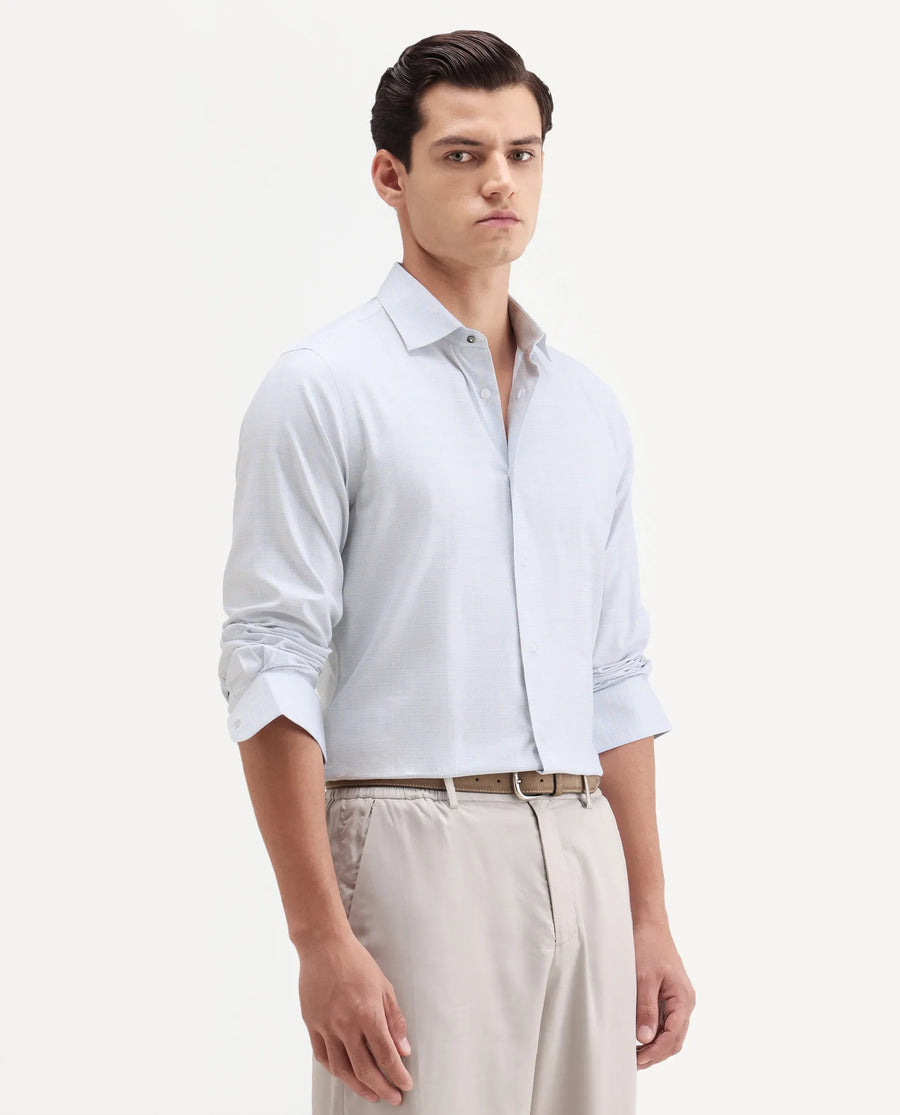 Rare Rabbit Men's Aren Light Blue Cotton Fabric Full Sleeve Spread Collar Button Regular Checked Shirt