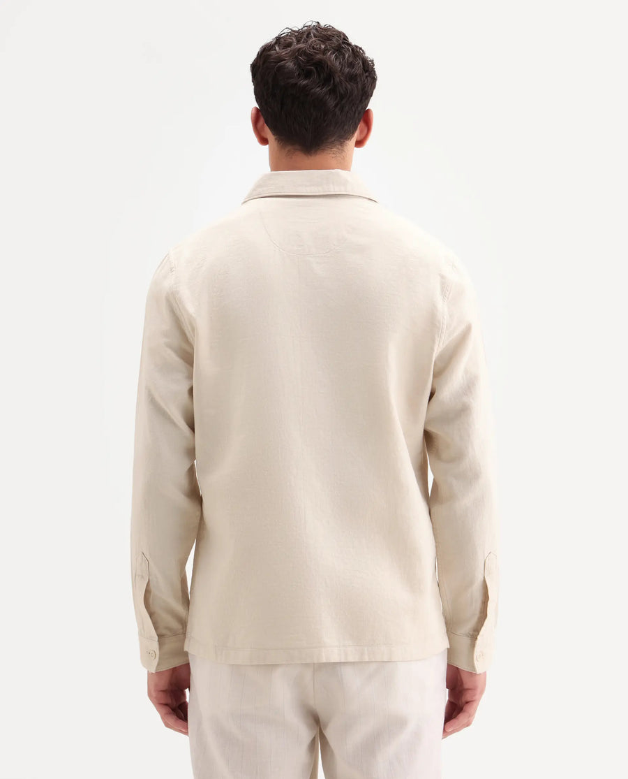 Rare Rabbit Men's Prest-Ss26 Light Beige Cotton Fabric Full Sleeve Spread Collar Button Regular Plain Shacket