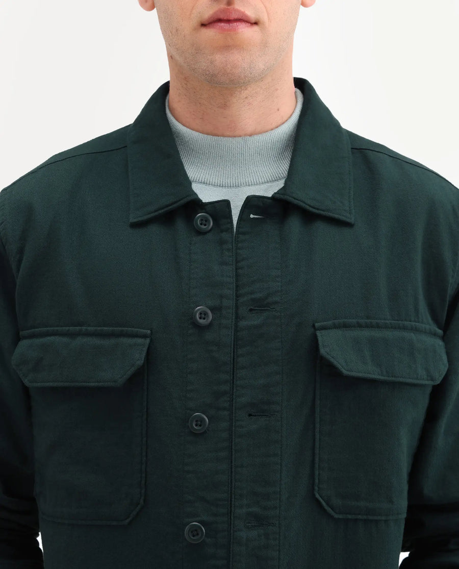 Rare Rabbit Men's Prest-Ss26 Dark Green Cotton Fabric Full Sleeve Spread Collar Button Regular Plain Shacket