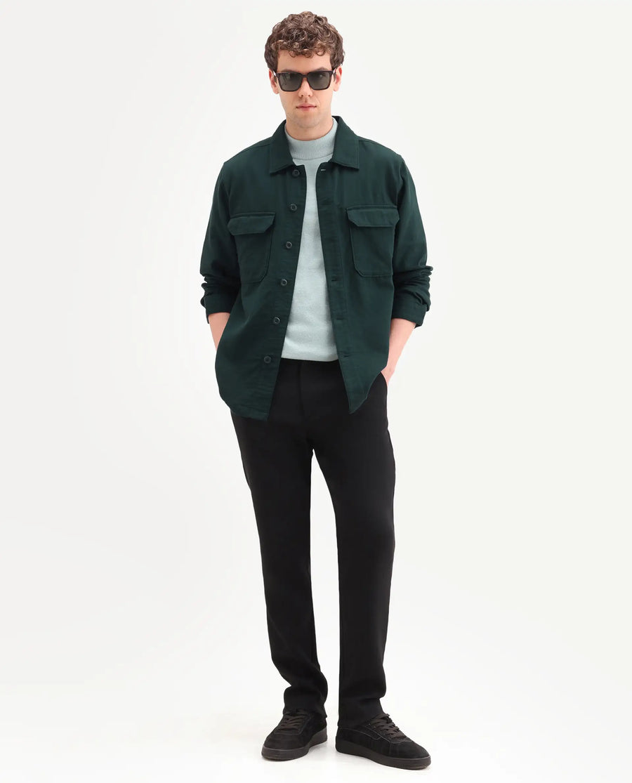 Rare Rabbit Men's Prest-Ss26 Dark Green Cotton Fabric Full Sleeve Spread Collar Button Regular Plain Shacket