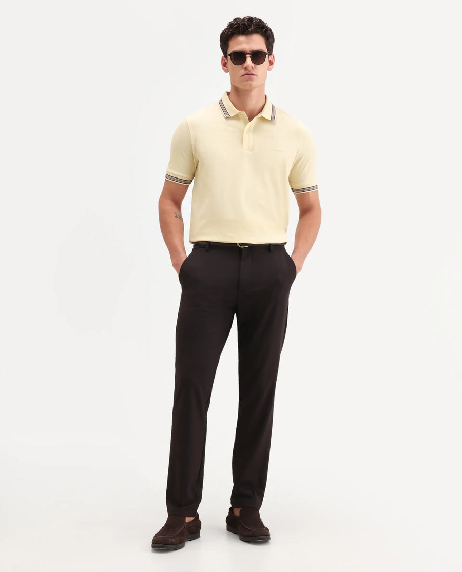 Rare Rabbit Men's Zena Light Yellow Cotton Blend Fabric Half Sleeve Spread Collar Regular Fit Plain Polo