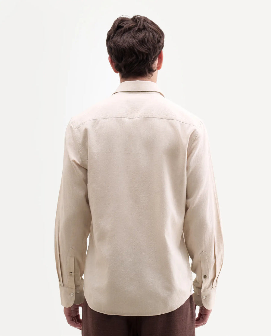 Rare Rabbit Men's Bonc Beige Linen Blend Fabric Full Sleeve Spread Collar Button Regular Plain Shirt