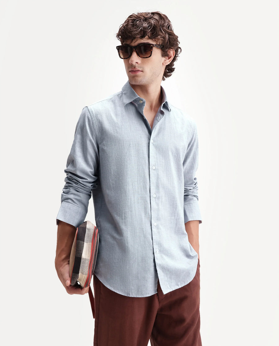 Rare Rabbit Men's Bonc Dusky Purple Linen Blend Fabric Full Sleeve Spread Collar Button Regular Plain Shirt