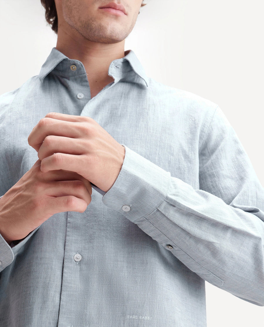 Rare Rabbit Men's Bonc Dusky Purple Linen Blend Fabric Full Sleeve Spread Collar Button Regular Plain Shirt