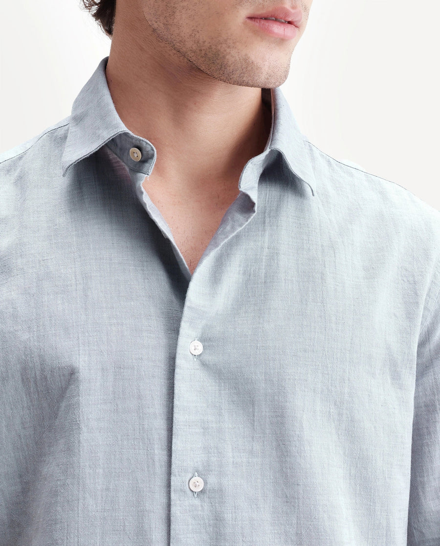 Rare Rabbit Men's Bonc Dusky Purple Linen Blend Fabric Full Sleeve Spread Collar Button Regular Plain Shirt