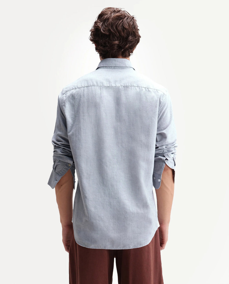 Rare Rabbit Men's Bonc Dusky Purple Linen Blend Fabric Full Sleeve Spread Collar Button Regular Plain Shirt