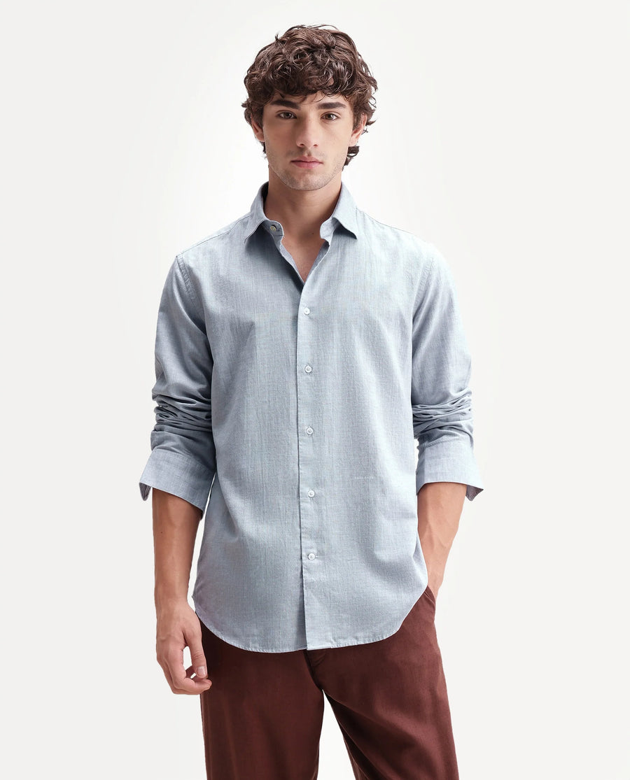 Rare Rabbit Men's Bonc Dusky Purple Linen Blend Fabric Full Sleeve Spread Collar Button Regular Plain Shirt