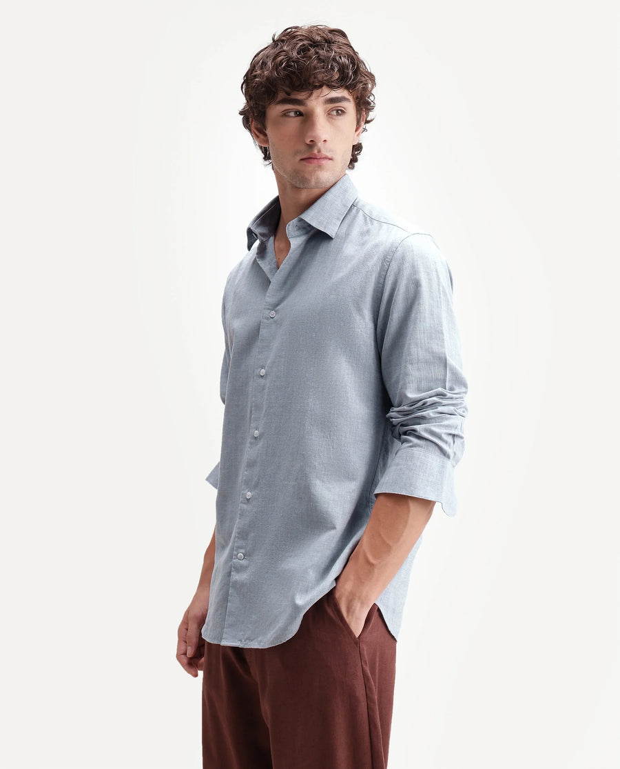 Rare Rabbit Men's Bonc Dusky Purple Linen Blend Fabric Full Sleeve Spread Collar Button Regular Plain Shirt