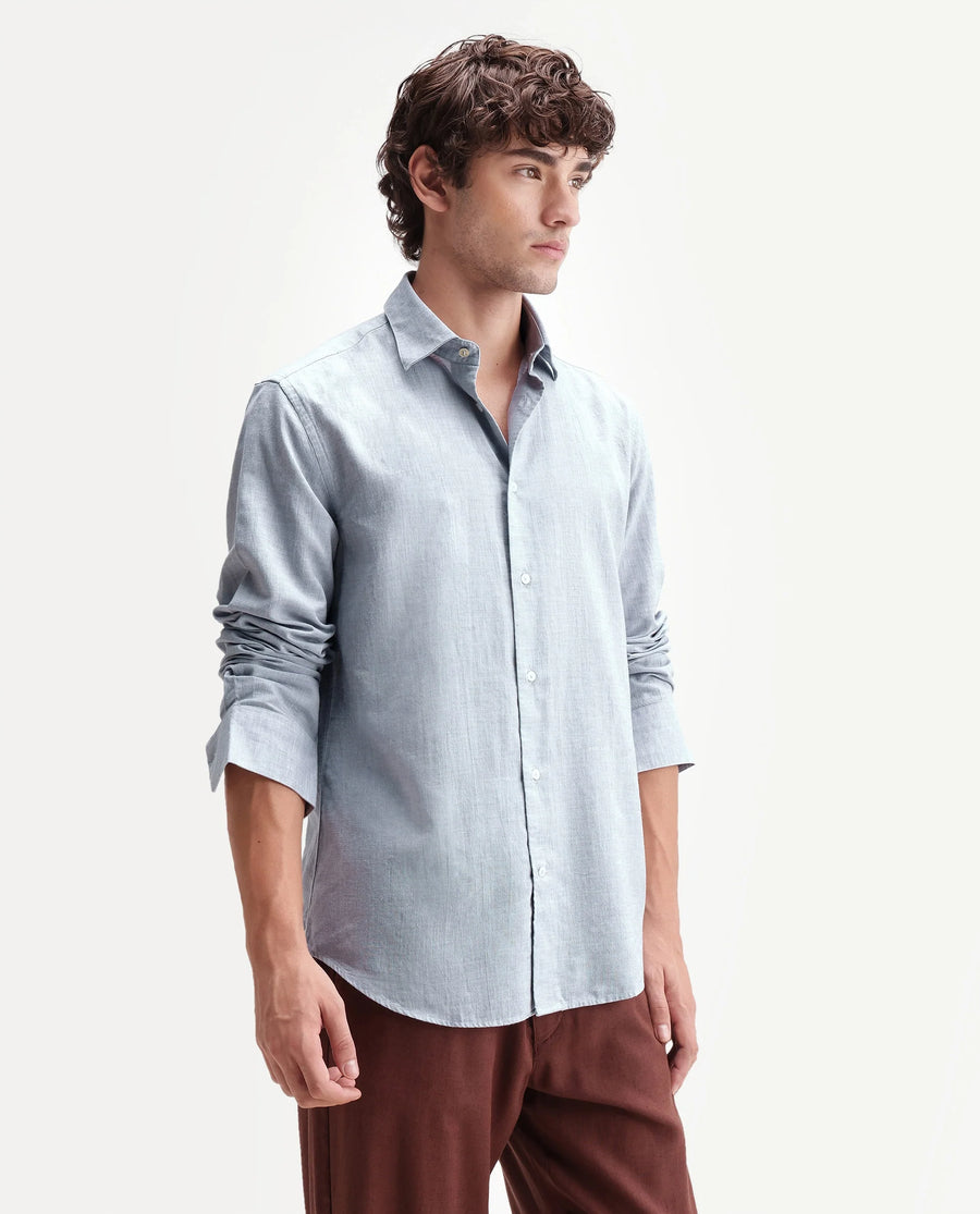 Rare Rabbit Men's Bonc Dusky Purple Linen Blend Fabric Full Sleeve Spread Collar Button Regular Plain Shirt