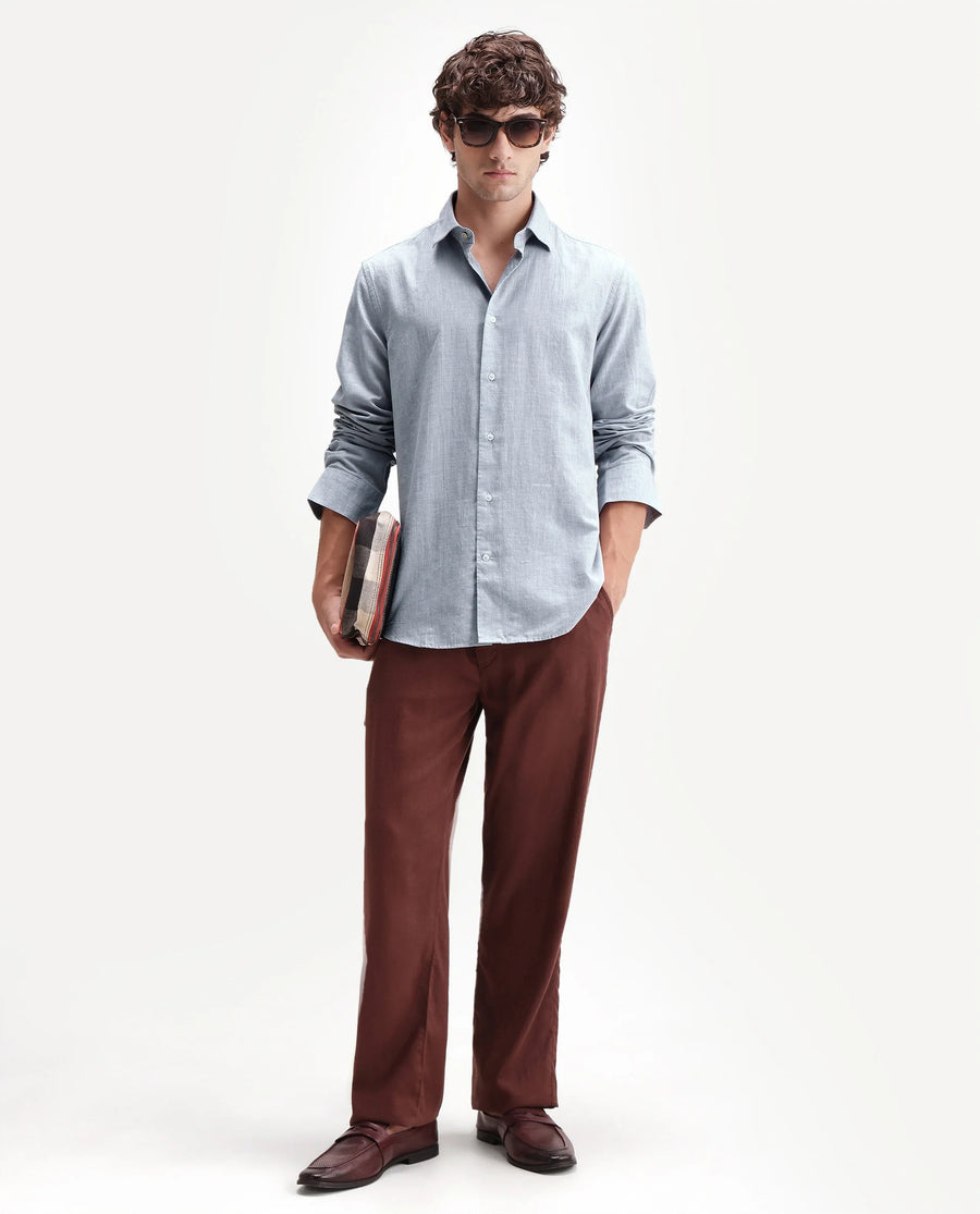 Rare Rabbit Men's Bonc Dusky Purple Linen Blend Fabric Full Sleeve Spread Collar Button Regular Plain Shirt