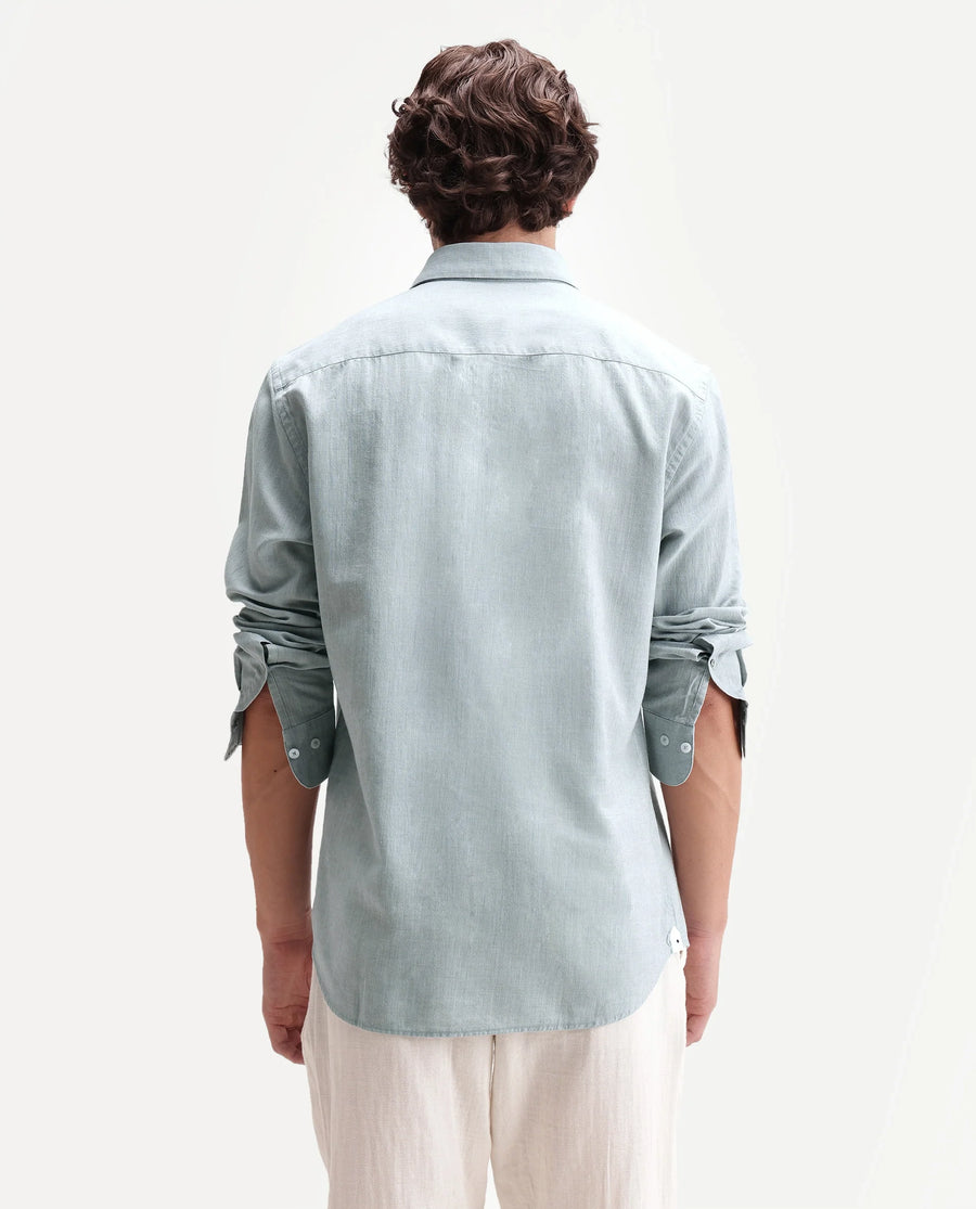 Rare Rabbit Men's Bonc Dusky Blue Linen Blend Fabric Full Sleeve Spread Collar Button Regular Plain Shirt