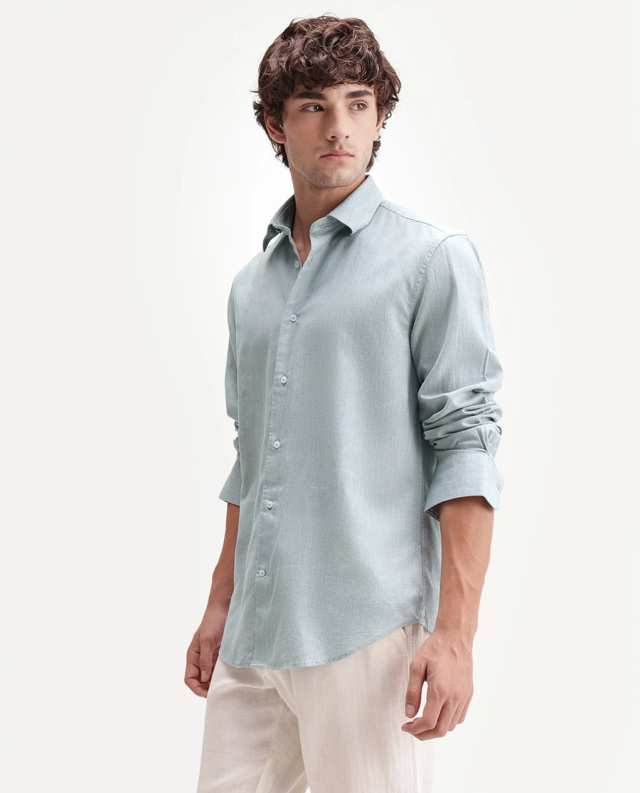 Rare Rabbit Men's Bonc Dusky Blue Linen Blend Fabric Full Sleeve Spread Collar Button Regular Plain Shirt
