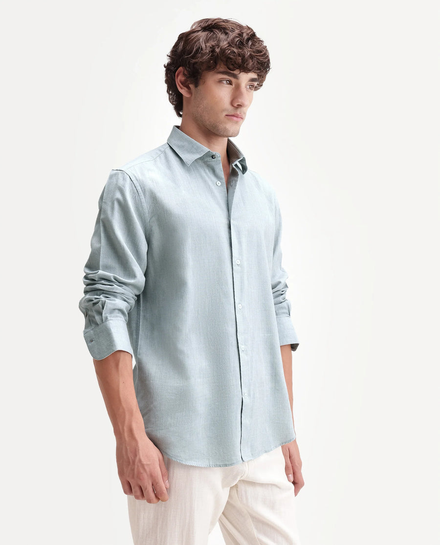 Rare Rabbit Men's Bonc Dusky Blue Linen Blend Fabric Full Sleeve Spread Collar Button Regular Plain Shirt