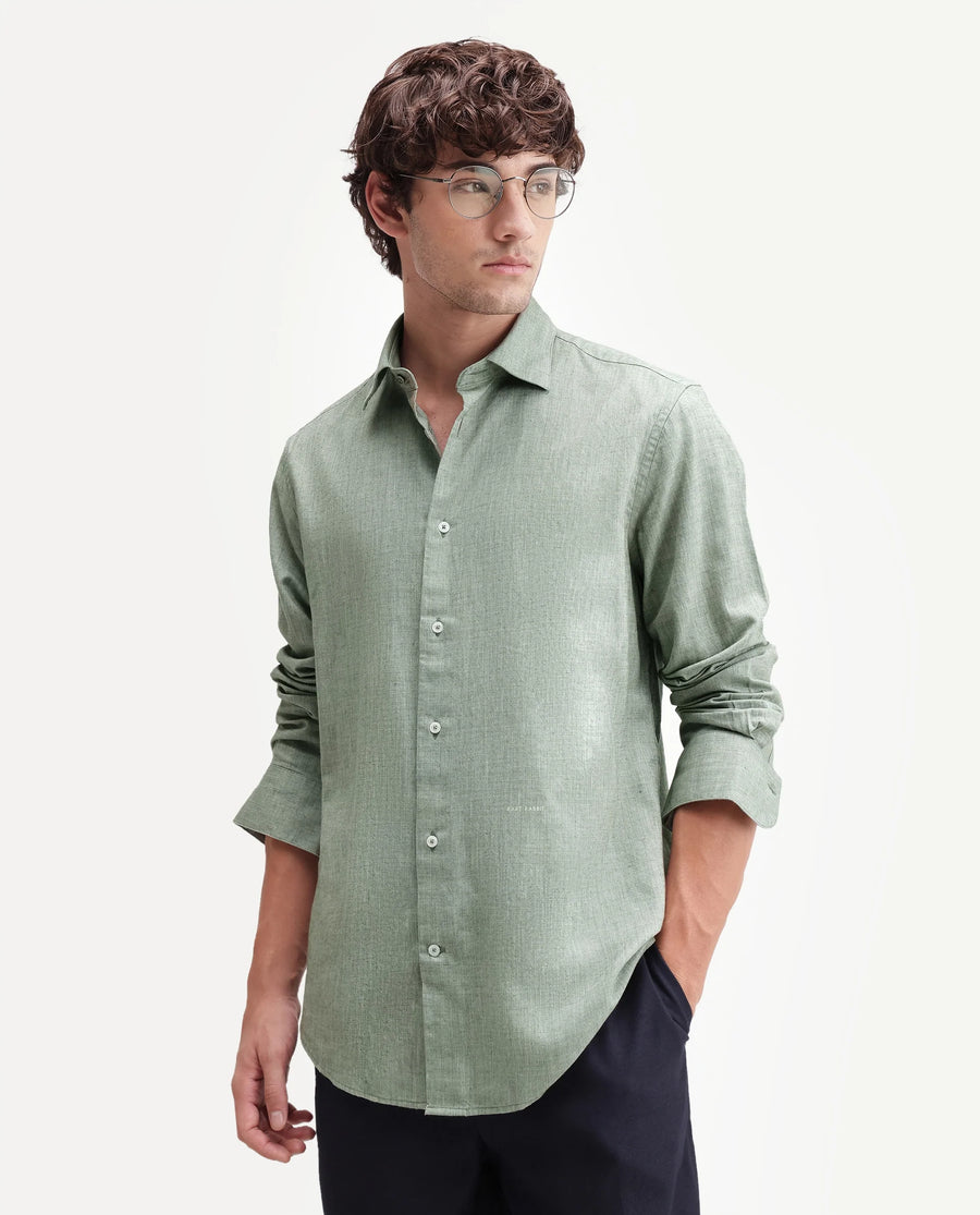 Rare Rabbit Men's Bonc Dusky Green Linen Blend Fabric Full Sleeve Spread Collar Button Regular Plain Shirt