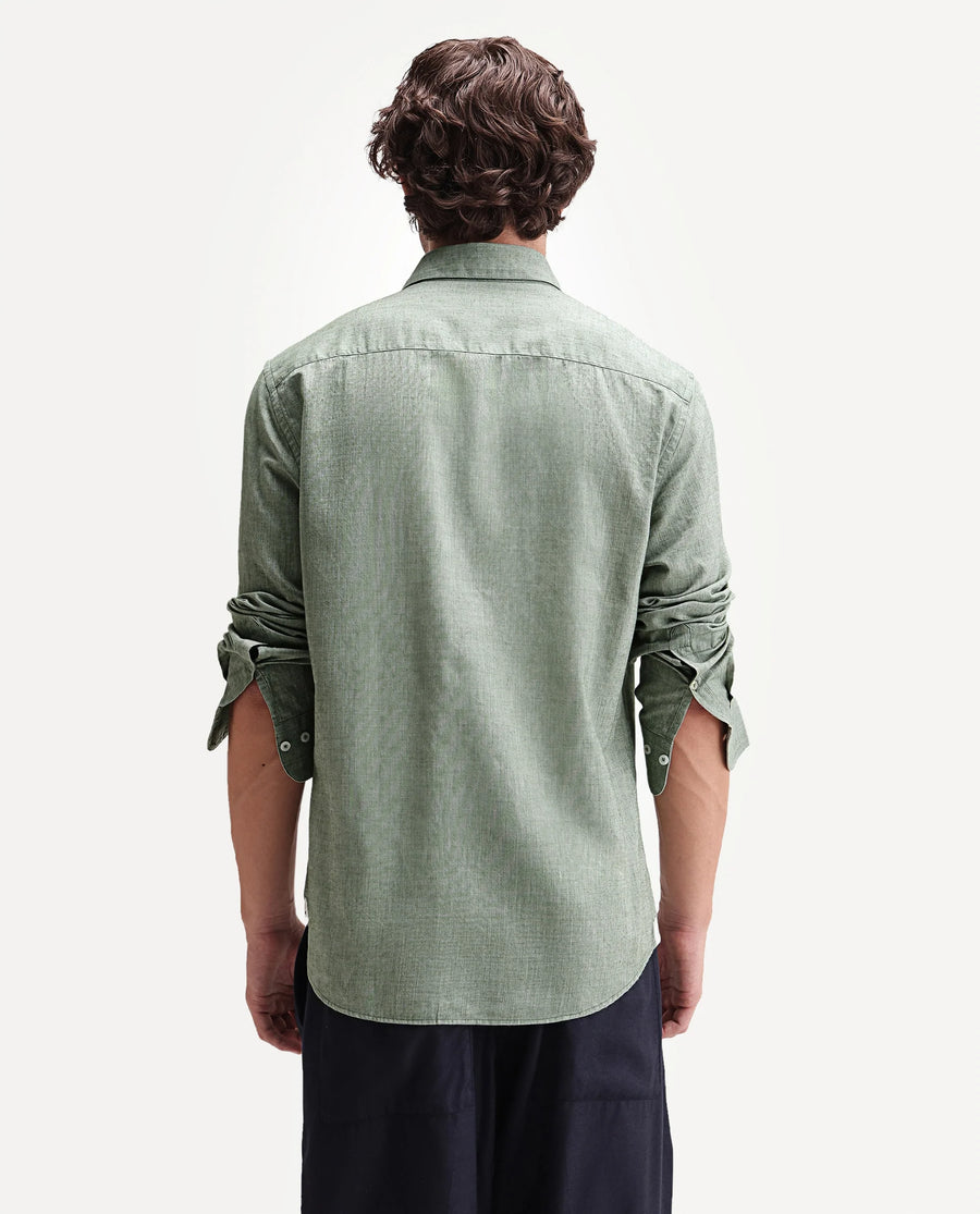 Rare Rabbit Men's Bonc Dusky Green Linen Blend Fabric Full Sleeve Spread Collar Button Regular Plain Shirt