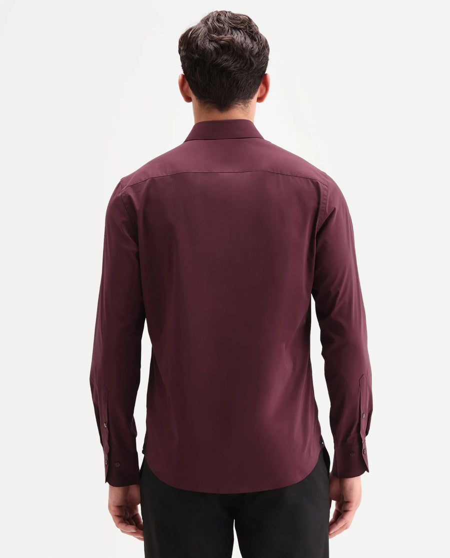 Rare Rabbit Men's Zidan Dark Maroon Cotton Blend Fabric Full Sleeve Spread Collar Button Regular Plain Shirt