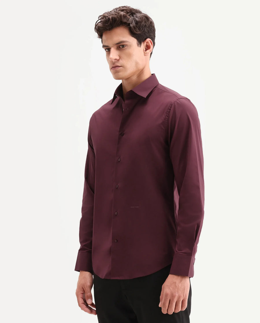 Rare Rabbit Men's Zidan Dark Maroon Cotton Blend Fabric Full Sleeve Spread Collar Button Regular Plain Shirt