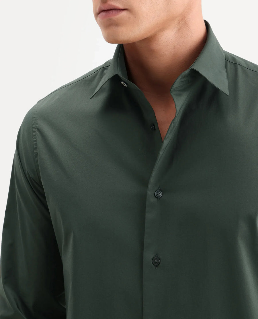 Rare Rabbit Men's Zidan Dark Green Cotton Blend Fabric Full Sleeve Spread Collar Button Regular Plain Shirt