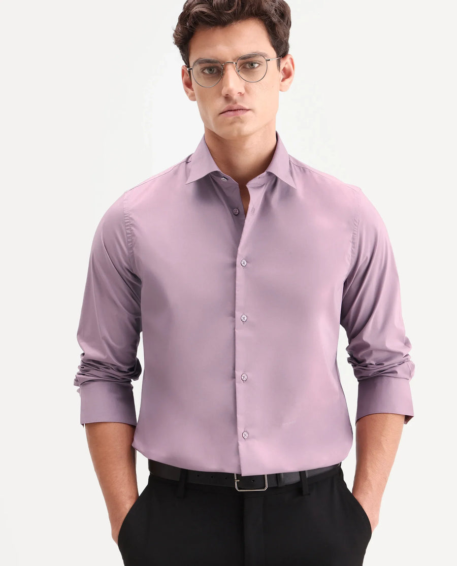 Rare Rabbit Men's Zidan Dusky Pink Cotton Blend Fabric Full Sleeve Spread Collar Button Regular Plain Shirt