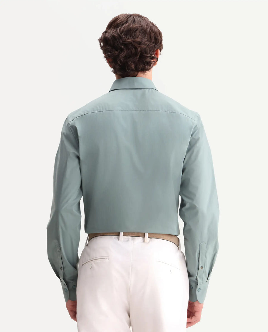 Rare Rabbit Men's Zidan Dusky Teal Cotton Blend Fabric Full Sleeve Spread Collar Button Regular Plain Shirt