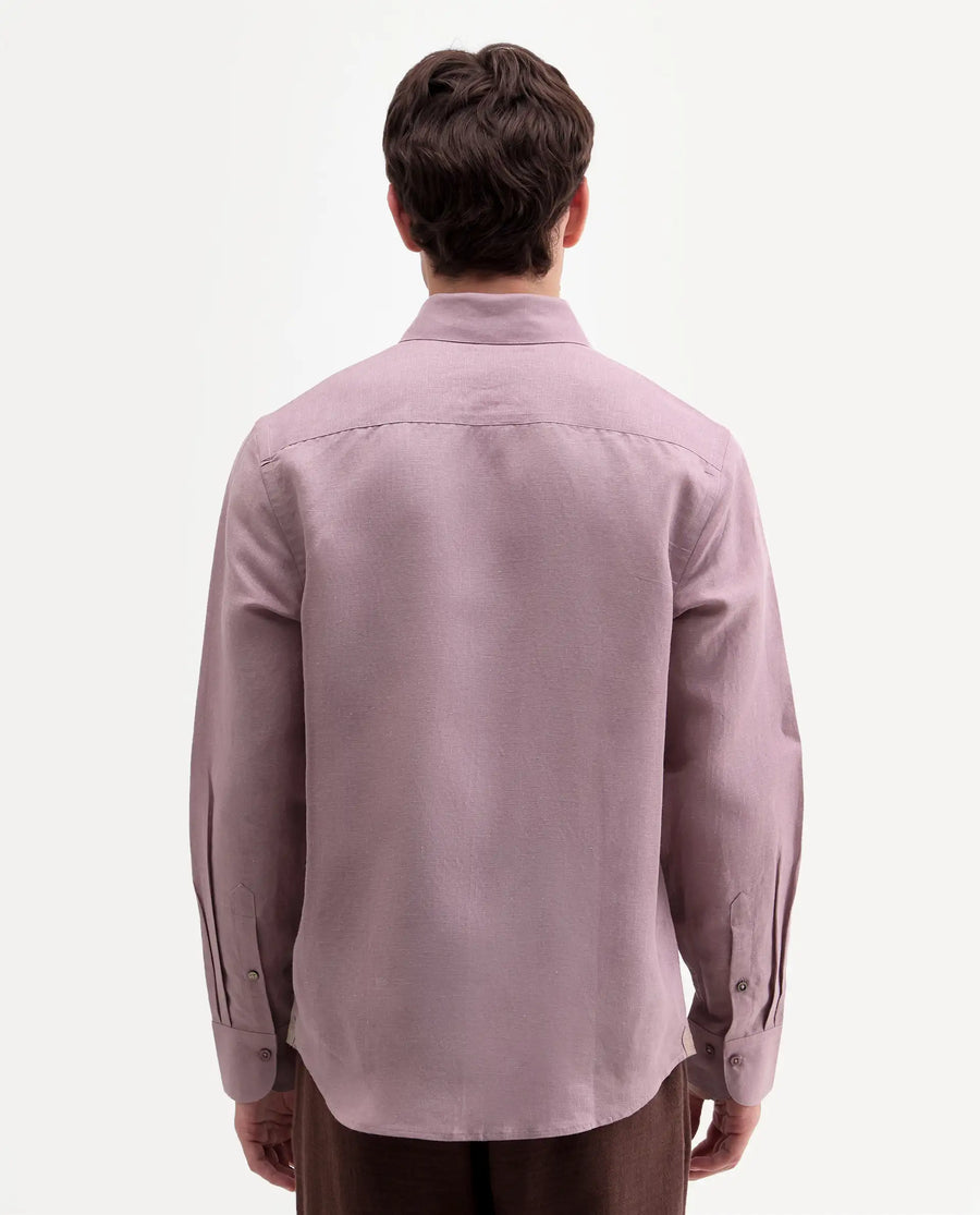 Rare Rabbit Men's Aeri-Fs Dusky Pink Linen Blend Fabric Full Sleeve Spread Collar Button Regular Plain Shirt