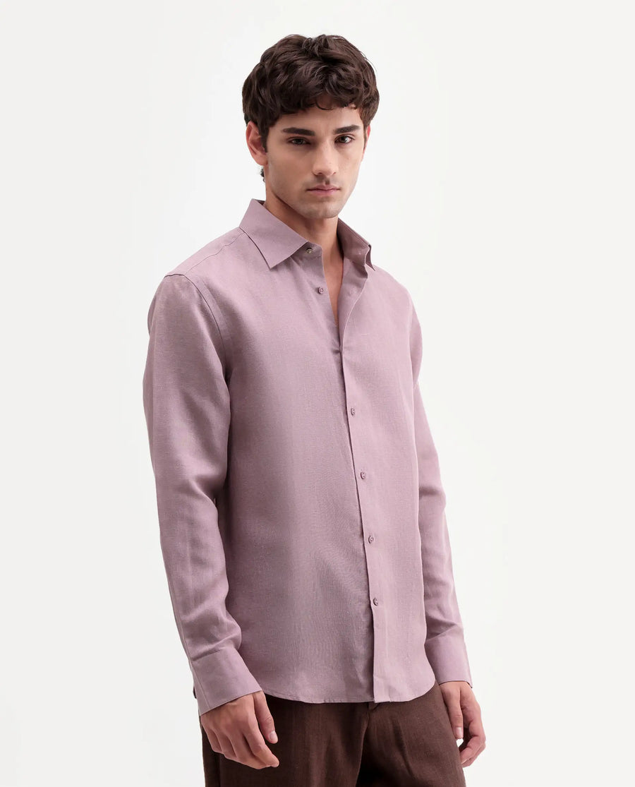 Rare Rabbit Men's Aeri-Fs Dusky Pink Linen Blend Fabric Full Sleeve Spread Collar Button Regular Plain Shirt