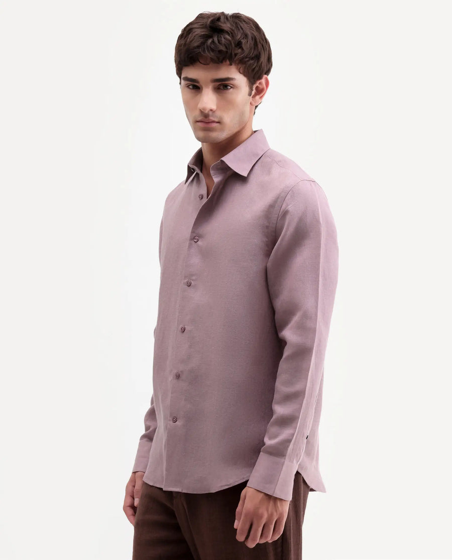 Rare Rabbit Men's Aeri-Fs Dusky Pink Linen Blend Fabric Full Sleeve Spread Collar Button Regular Plain Shirt