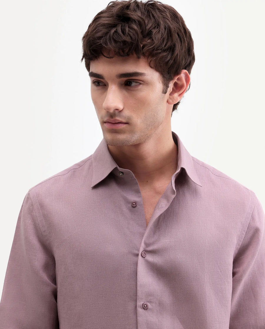 Rare Rabbit Men's Aeri-Fs Dusky Pink Linen Blend Fabric Full Sleeve Spread Collar Button Regular Plain Shirt