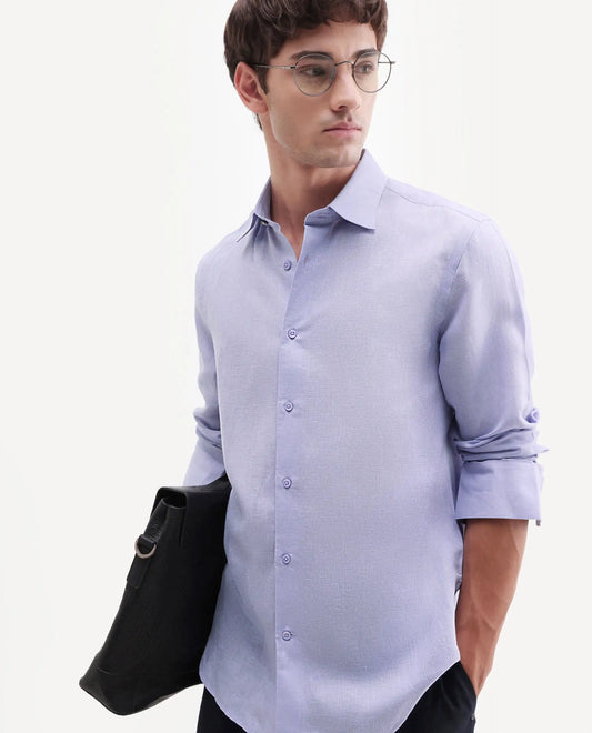 Rare Rabbit Men's Aeri-Fs Light Purple Linen Blend Fabric Full Sleeve Spread Collar Button Regular Plain Shirt